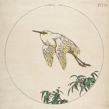 Decoration for a Plate: An Egret Flying Above Bamboo Branches, 1850-1914. Creator: Felix Bracquemond.