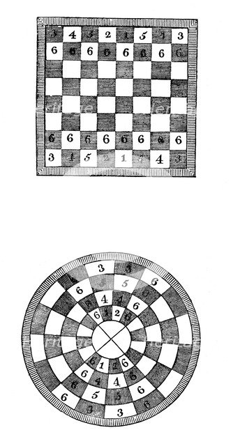 Square and circular chessboards, 14th century, (1833). Artist: Unknown