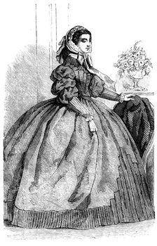 Fashions for November - Dress of Silver-Grey Silk, 1858. Creator: Unknown.