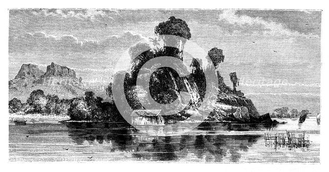 Fishermen's huts, Borneo, 19th century.Artist: T Weber