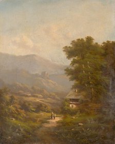 Landscape with a mountain road and castle ruins, 1830-1850. Creator: K. Hermann.
