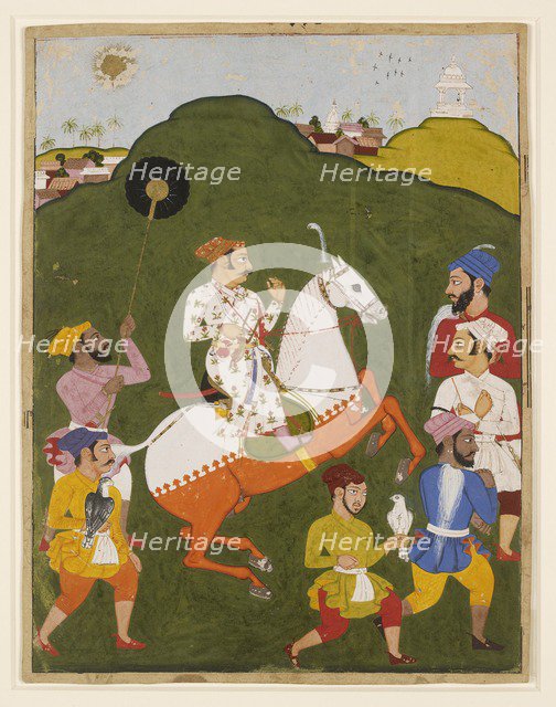 Equestrian portrait of Maharana Raj Singh I of Mewar, 1670. Creator: Unknown.