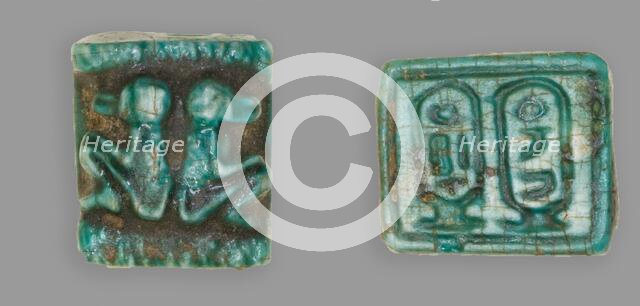 Plaque: Two Baboons Back to Back/Cartouches, Egypt, New Kingdom?, Dynasties 18-20 (1550... Creator: Unknown.