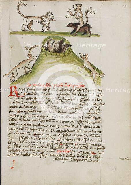 A Lion Standing on the Back of a Bear: Two Foxes in a Hole..., third quarter of 15th century. Creator: Unknown.