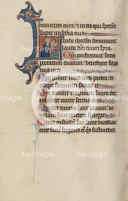 Initial L: A Woman Praying with a Book; Bute Psalter, text and illumination about 1285. Creator: Bute Master.