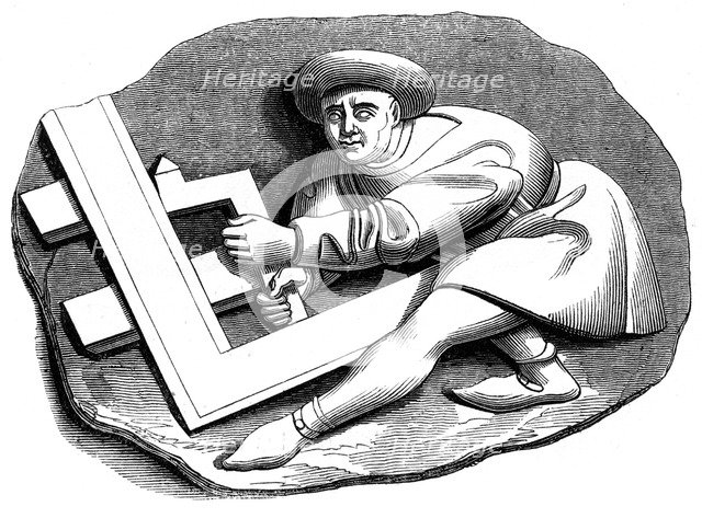 A carpenter's apprentice working at a trial piece, 15th century (1849). Artist: Unknown