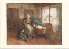 Interior with a woman by a cradle and a boy on the floor, c.1854-c.1914. Creator: Albert Neuhuys.