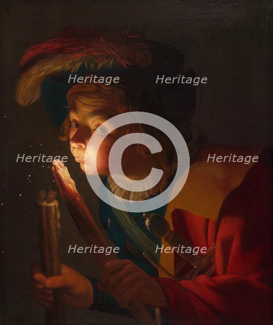 A Boy Blowing on a Firebrand, 1621/22. Creator: Gerrit van Honthorst.