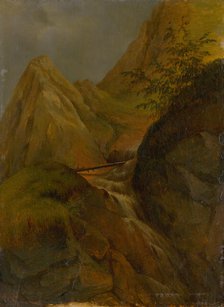 Mountain landscape with waterfall, c1860. Creator: Jozef Bozetech Klemens.