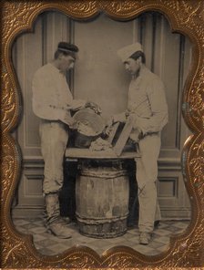 Two Plasterers Mixing Plaster, 1870-80s. Creator: Unknown.