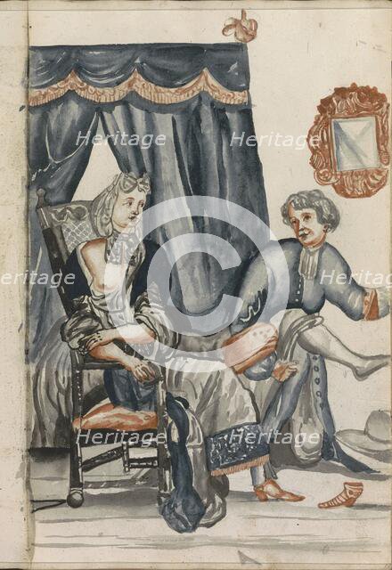 Woman sitting in front of a four poster bed, 1696. Creator: Hendrick van Beaumont.