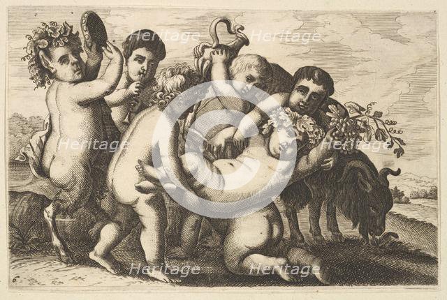 Five boys, two satyrs, and a goat (copy), 17th century. Creator: Wenceslaus Hollar.