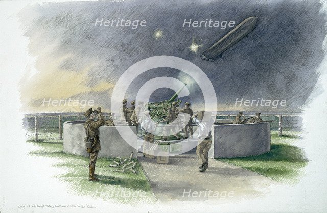 Lodge Hill Battery, firing at German zeppelin during First World War, c1910s, (c1980-2010). Artist: Peter Dunn.
