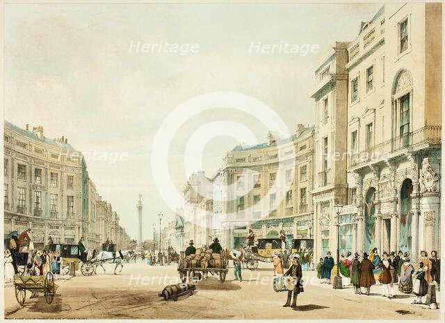 Regent Street Looking Towards the Duke of York's Column, plate twelve from Original Views of..., 184 Creator: Thomas Shotter Boys.