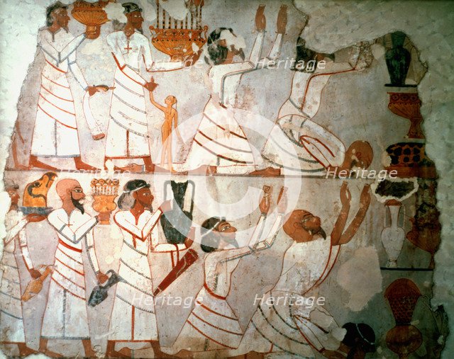 Offerings Scene, Wall Painting, Egyptian Artist: Unknown