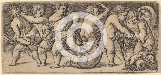 Children Playing with a Bitch and Three Young Dogs. Creator: Master of the Horse Heads.