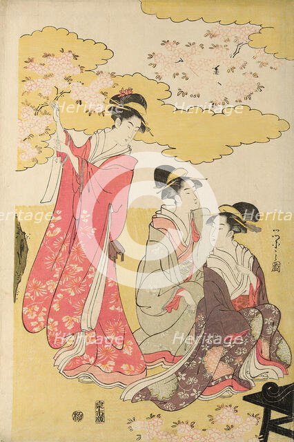 Noble woman in a carriage viewing cherry blossoms, c. 1796. Creator: Hosoda Eishi.