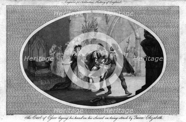 'The Earl of Essex laying his hand on his Sword on being struck by Queen Elizabeth.', (1792). Artist: Unknown.