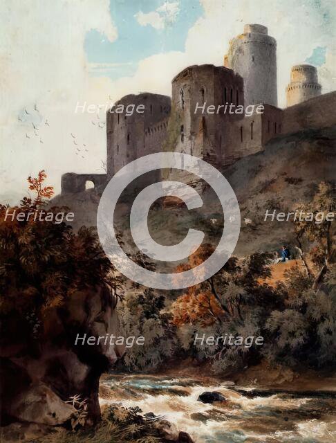 Castle above a Torrent, c1830. Creator: Cornelius Varley.