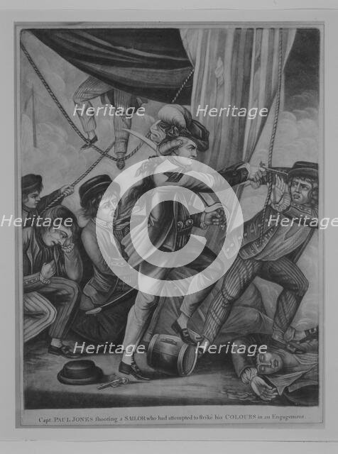 Capt. Paul Jones shooting a Sailor who had attempted to strike..., late 18th-early 19th century? Creator: Unknown.