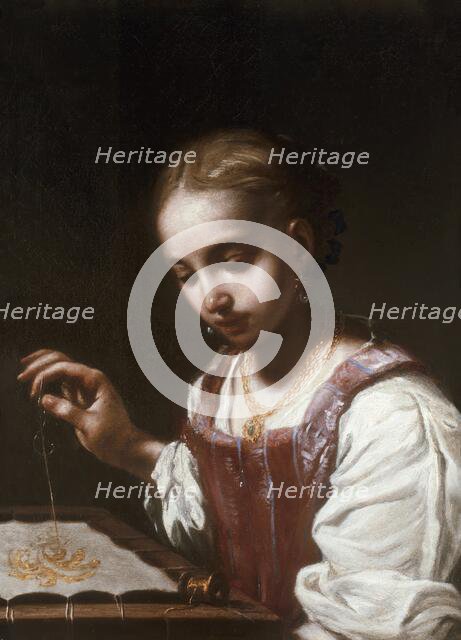 Girl Sewing, 1720. Creator: Antonio Amarosi.