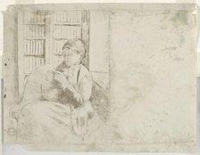 Knitting in the Library (verso), c. 1881. Creator: Mary Cassatt (American, 1844-1926).