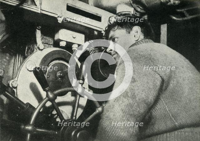 Helmsman of a British submarine, World War II, 1945. Creator: Unknown.