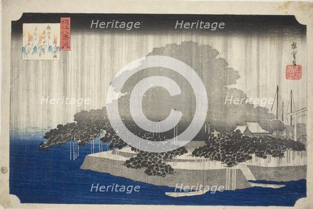 Night Rain at Karasaki (Karasaki no yau), from the series "Eight Views of Omi (Omi..., c. 1834. Creator: Ando Hiroshige.