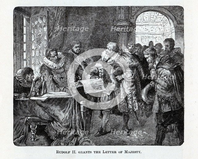 Rudolf II grants the Letter of Majesty, 1882. Artist: Anonymous  