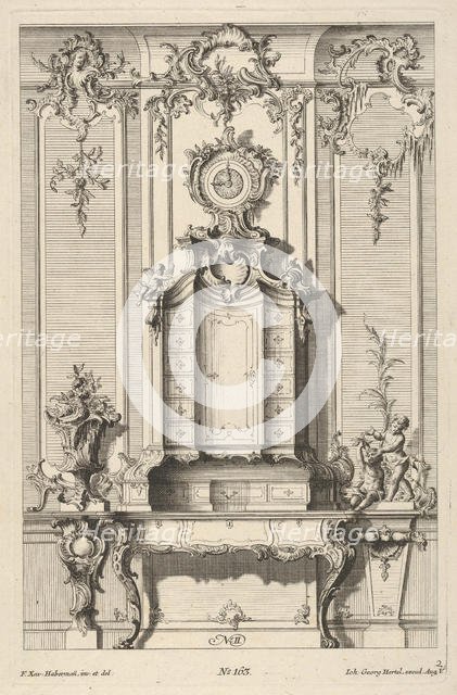Wall Elevation with a Secretaire, from 'Schreibtische', ca. 1748-70. Creator: Franz Xavier Habermann.