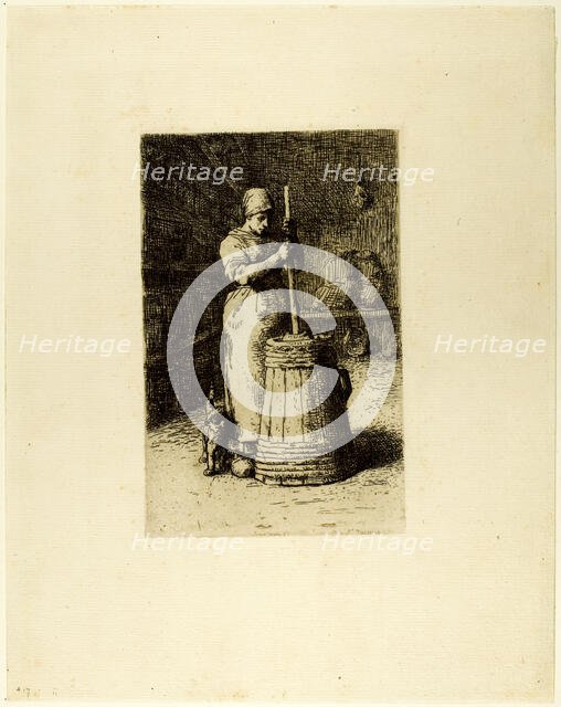 A Woman Churning, 1855. Creator: Jean Francois Millet.