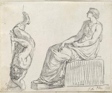 Seated Woman and Man Sprawling on the Ground, 1775/80. Creator: Jacques-Louis David.