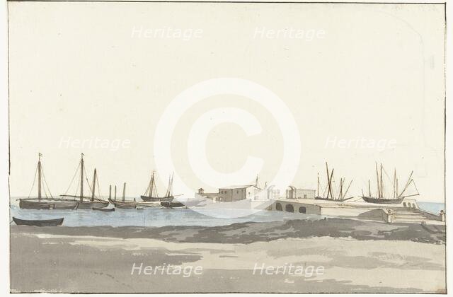 Port of Barletta with ships, 1778. Creator: Louis Ducros.