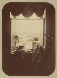 [Two Young Women at Window], ca. 1870. Creator: Andrei Osipovich Karelin.