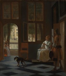 Man Handing a Letter to a Woman in the Entrance Hall of a House, 1670. Creator: Pieter de Hooch.