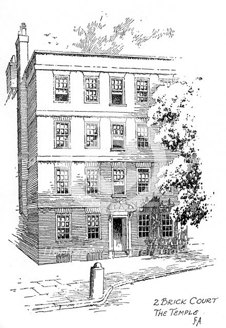 Oliver Goldsmith's house, 2 Brick Court, Temple, London, 1912. Artist: Frederick Adcock
