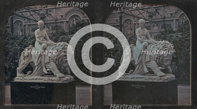 Stereograph, Crystal Palace, John Bell's Una and the Lion, 1854-62. Creator: London Stereoscopic & Photographic Co.