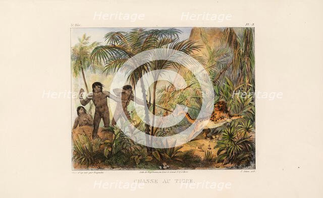 Tiger hunting. From "Voyage pittoresque dans le Brésil", 1835. Creator: Rugendas, Johann Moritz (1802-1858).