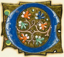 Decorated Initial "O" with Six Oak Leaves and Two Balls, 14th century or modern, c. 1920. Creator: Unknown.