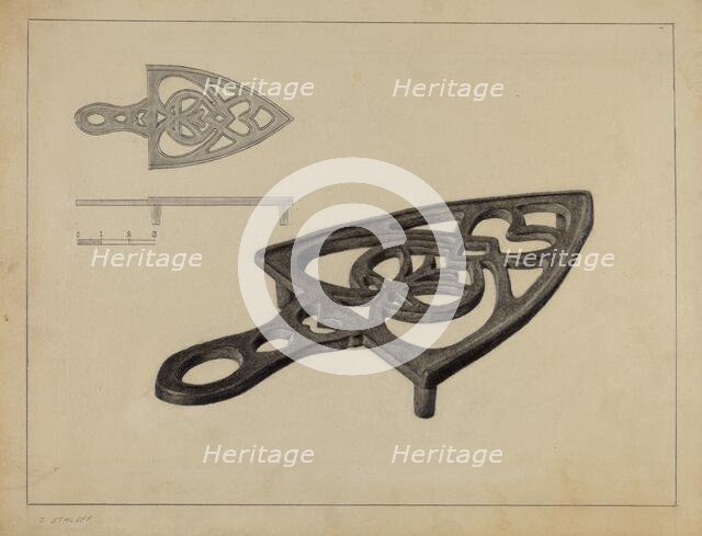 Pa. German Flat-iron Holder, c. 1938. Creator: Jack Staloff.
