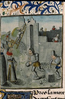 Sigebert III ordering the reconstruction of a city in Austrasia. From Annales historiae... , c1470. Creator: Anonymous ().