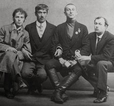 Osip Mandelstam, Korney Chukovsky, Benedikt Livshits and Yury Annenkov, 1914. Artist: Karl Karlovich Bulla