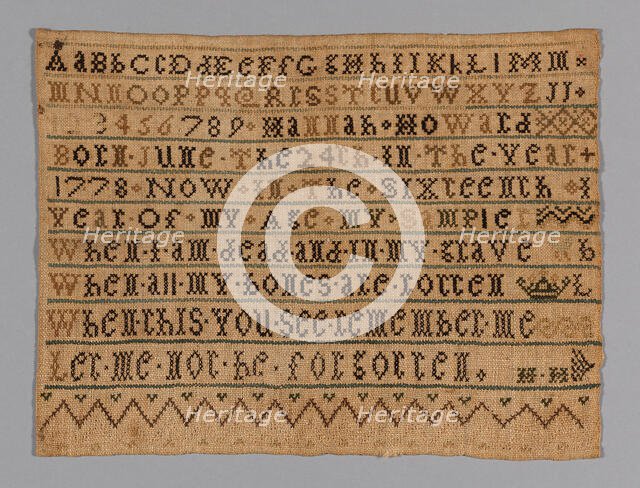 Sampler, Massachusetts, 1793/94. Creator: Hannah Howard.