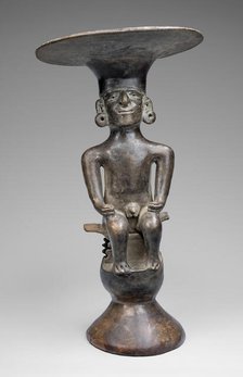 Blackware Vessel with Flaring Rim in the Form of a Seated Figure, A.D. 1000/1500. Creator: Unknown.