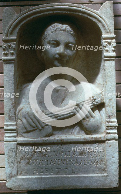 Roman relief of a girl with a lute, 1st century. Artist: Unknown