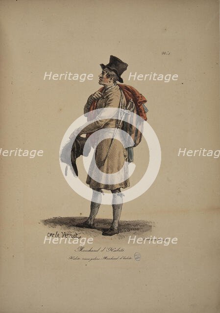 Clothing merchant. From the Series "Cris de Paris" (The Cries of Paris), 1815. Creator: Vernet, Carle (1758-1836).