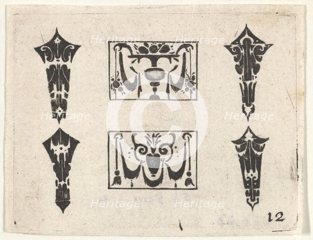 Blackwork Print with Two Horizontal Panels and Four Bezels, ca. 1620. Creator: Claes Jansz Visscher.