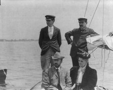 New York Yacht Club, Oyster Bay, L.I., 1905: 2 men with man and woman watching yacht race, 1905. Creator: Frances Benjamin Johnston.