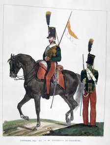 Uniforms of the 12th and 16th Regiment of Chasseurs, France, 1823.  Artist: Charles Etienne Pierre Motte