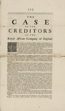 The case of the creditors of the Royal African Company of England, 1751. Creator: Unknown.